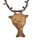 Brass Mask Pendant on Brass Blue Bead Necklace